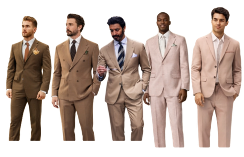Trajes masculinos en tonos tierra y rosados